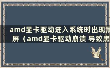 amd显卡驱动进入系统时出现黑屏（amd显卡驱动崩溃 导致黑屏重启）